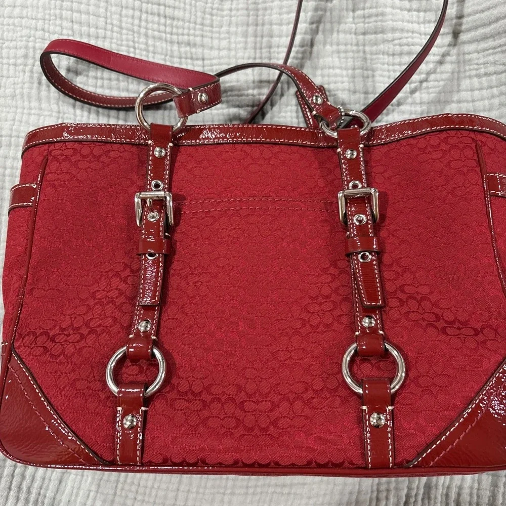 Y2K Coach Signature Gallery Tote Bag F12346 – Red Canvas Logo & matching Wallet - Picture 1 of 16
